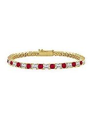Ruby and Diamond Tennis Bracelet : 14K Yellow Gold - 4.00 CT TGW