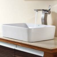 KRAUS C-KCV-121-14600CH Rectangular Ceramic Sink and Sonus Faucet Chrome, White