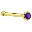 Solid 14KT Yellow Gold 2mm Genuine Amethyst Nose Bone - 18 Gauge