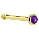 Solid 14KT Yellow Gold 2mm Genuine Amethyst Nose Bone - 18 Gauge