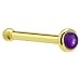 Solid 14KT Yellow Gold 2mm Genuine Amethyst Nose Bone - 18 Gauge