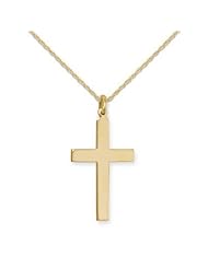 14K Gold Filled Plain Cross Pendant Polished Finish - Made in the USA, with Rope Chain