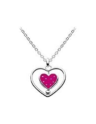 12-14 Inch Silver Enameled Spinning Heart Pendant Necklace For Girls