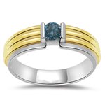 0.26 Cts Blue Diamond Solitaire Mens Ring in 14K Two Tone Gold