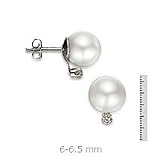 14k White Gold, 6-6.5mm Pearl and Diamond Earring
