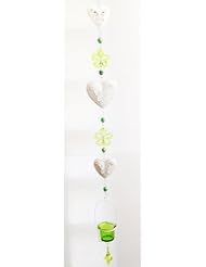 Baby Product: Free Shipping - Thai Handmade - Long Garden or Indoor Mobile / Origami / Hanging / Swirl - Green Flowers and Hearts with Green Candle Bowl - SukSomboonShop