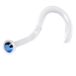 Clear Bioplast Crystal Metallic Blue Swarovski Nose Screw Ring