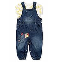 2 Piece Pure Cotton Floral T-Shirt & Denim Dungaree Outfit