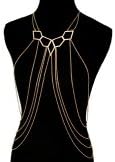 Women's Gold Tone Bustline Pattern Pendant Body Chain. Layered Chains.