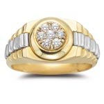 Mens Rolex Ring - 0.15 Ct Diamond Mens Ring in 14K White and Yellow Gold