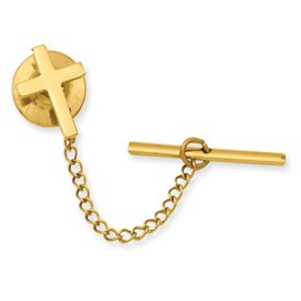 Gold-plated Small Plain Cross Tie Tack - JewelryWeb