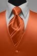 Satin Tuxedo Vest Persimmon with Coordinating Stripe Windsor Band Tie