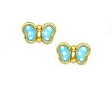 Solid 14k Yellow Blue Enamel Childrens Butterfly Earrings - JewelryWeb