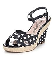 Square Print Crossover Strap Wedge Sandals