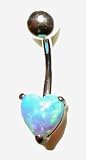 Blue Opal Heart belly button ring in 14 karat White Nickel Free Gold