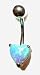 Blue Opal Heart belly button ring in 14 karat White Nickel Free Gold