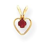 14k 3mm Ruby Heart Birthstone Pendant Child Chain - 15 Inch