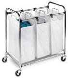Honey-Can-Do Heavy-Duty Triple Laundry Sorter, Chrome/White