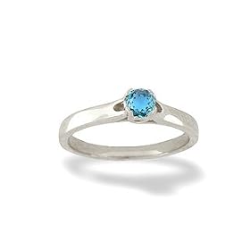 14K White Gold Genuine Round Blue Topaz Solitaire Ring by Jewels For Me