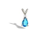 14K White Gold Genuine Pear Blue Topaz and Diamond Pendant