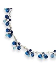 Sterling Silver Blue Crystal/Lapis/Amazonite/Cultured Pearl Necklace - QH2342-16"