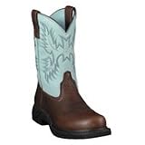 Ariat Ladies 9 'Payton Western' Steel Toe Work Boots - Deep Brown and Sky Blue by Ariat