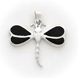 Sterling Silver Black Shell Dragonfly Pendant with 20 inch Sterling Silver Chain