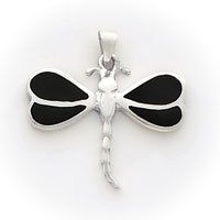 Sterling Silver Black Shell Dragonfly Pendant with 20 inch Sterling Silver Chain