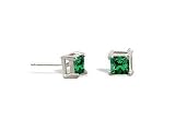 14K White Gold Square Created Emerald Stud Earrings