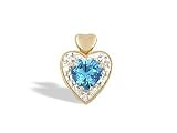 14K Yellow Gold Genuine Heart Blue Topaz and Diamond Pendant