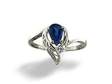 14K White Gold Genuine Pear Sapphire and Diamond Ring