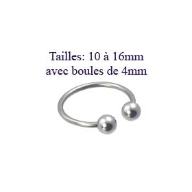 Fer � cheval acier - boules - T�ton/Arcade/Cartilage/Septum/G�nital/Lobe/Sourcil- Acier Chirurgical 316L, 1.6mm x 10mm x 4mm