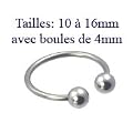 Fer � cheval acier - boules - T�ton/Arcade/Cartilage/Septum/G�nital/Lobe/Sourcil