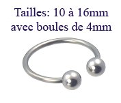 Fer à cheval acier avec boules - piercing téton - piercing arcade - piercing cartilage - piercing septum - piercing génital - piercing lobe - piercing sourcil