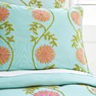 IMAGE OF Crewel Bedding Sunflower Vine Aqua Cotton Duck Duvet Cover (92X94)