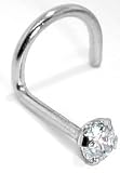 3mm REAL DIAMOND Solid 14kt White Gold Jewel Nose Ring Twist -