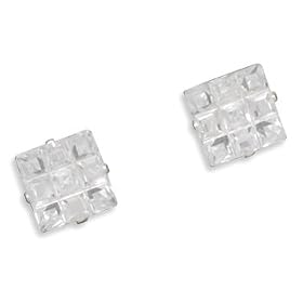 8mm Square CZ " 9 Cut" Design Earrings
