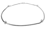 14K White Gold Snake Anklet Bracelet 10'',with Pave Set Diamond Roundel Stations