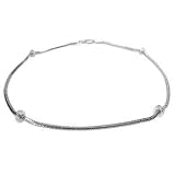 14K White Gold Snake Anklet Bracelet 10,with Pave Set Diamond Roundel Stations