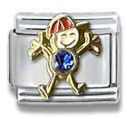 Clearly Charming September Sapphire Czech Crystal & Gold Little Boy Birthstone Little Boy Italian Charm Bracelet Link