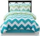 Light Green Yellow Turquoise Chevron Full Comforter, Skirt and Sheet Bedding Set (8 Piece Bed in a Bag)