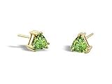 14K Yellow Gold Genuine Trillion Peridot Stud Earrings
