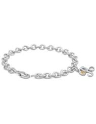 6 3/4 In Silver & 14K Gold Diamond Initial R Charm Bracelet For Girls