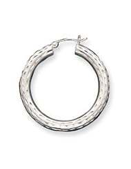 Sterling Silver 4.00mm Diamond-cut Hoop Earrings QE3547"