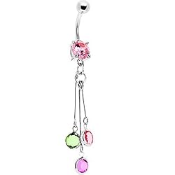 Pink Gem Chic Circular Drop Dangle Belly Ring