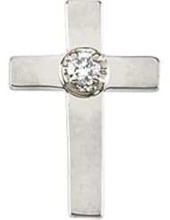 14K White Gold Cross Lapel Pin With Diamond