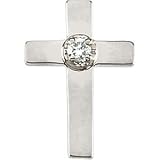 11.00X08.00 Mm 14K White Gold Cross Lapel Pin W/Diamond