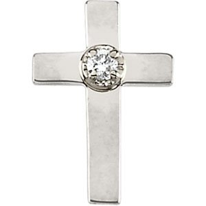 09.00X07.00 Mm 14K Yellow Gold Cross Lapel Pin W Diamond by 