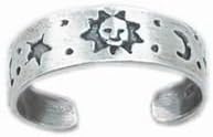 Silverflake -Star Moon Happy Sun Toe Ring in Sterling Silver