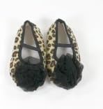 Baby Shoes Animal Print with Chiffon Rosette infant booties (9-12 months, Leopard/Black Rosette)